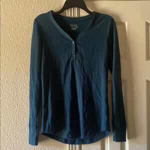 Time and Tru Blue Buttoned Polo Collar Top